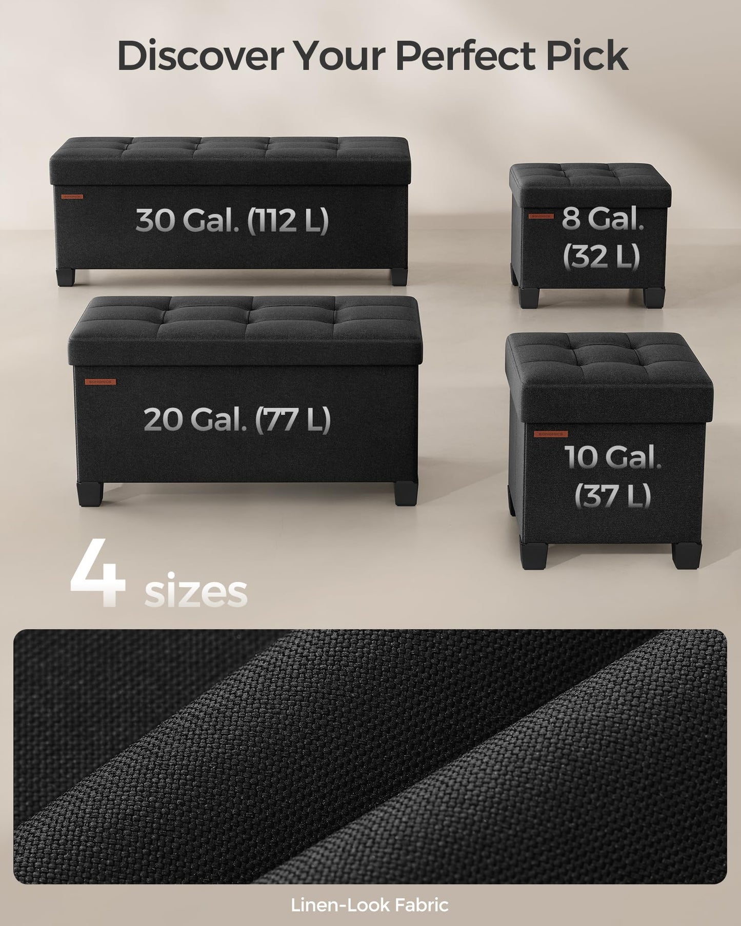 SONGMICS Foldable Storage Ottoman Bench, 15"x43"x15.7"