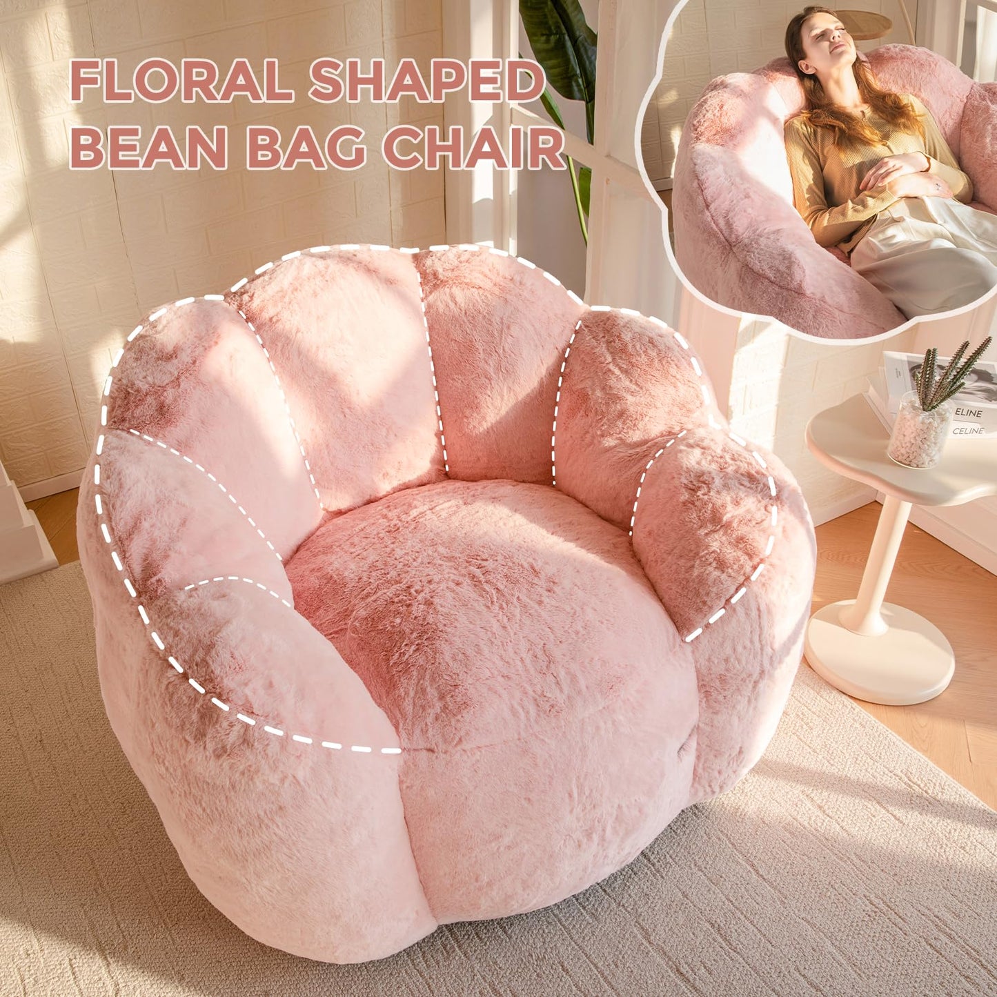 MAXYOYO Floral Bean Bag Chair – Beige