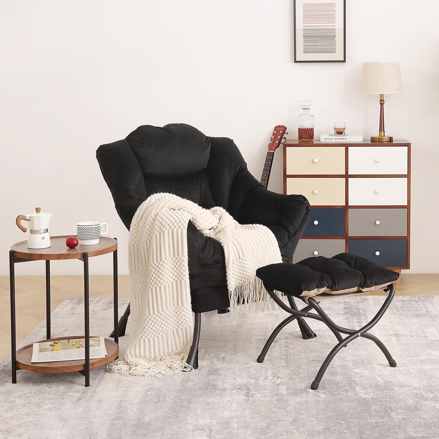 Tiita Velvet Lounge Chair with Ottoman