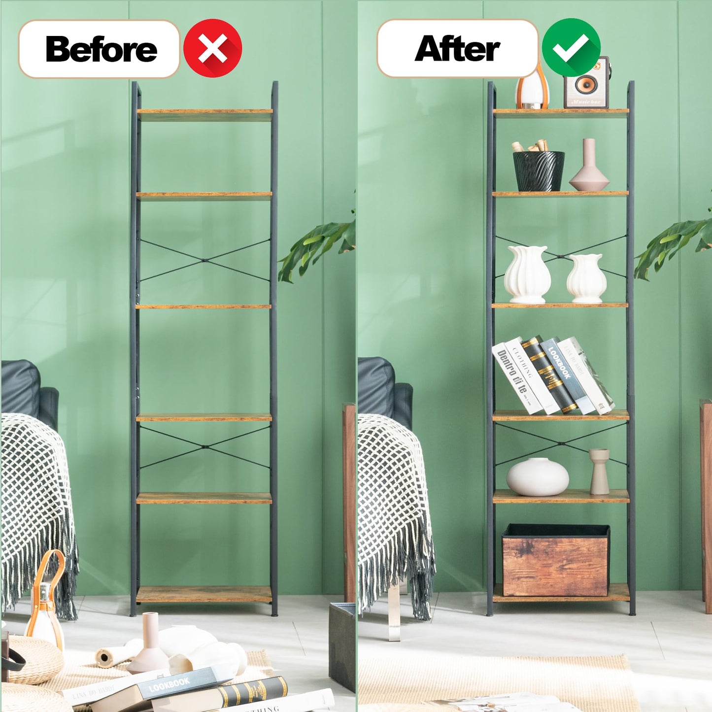 HCHQHS 4-Tier Industrial Bookshelf