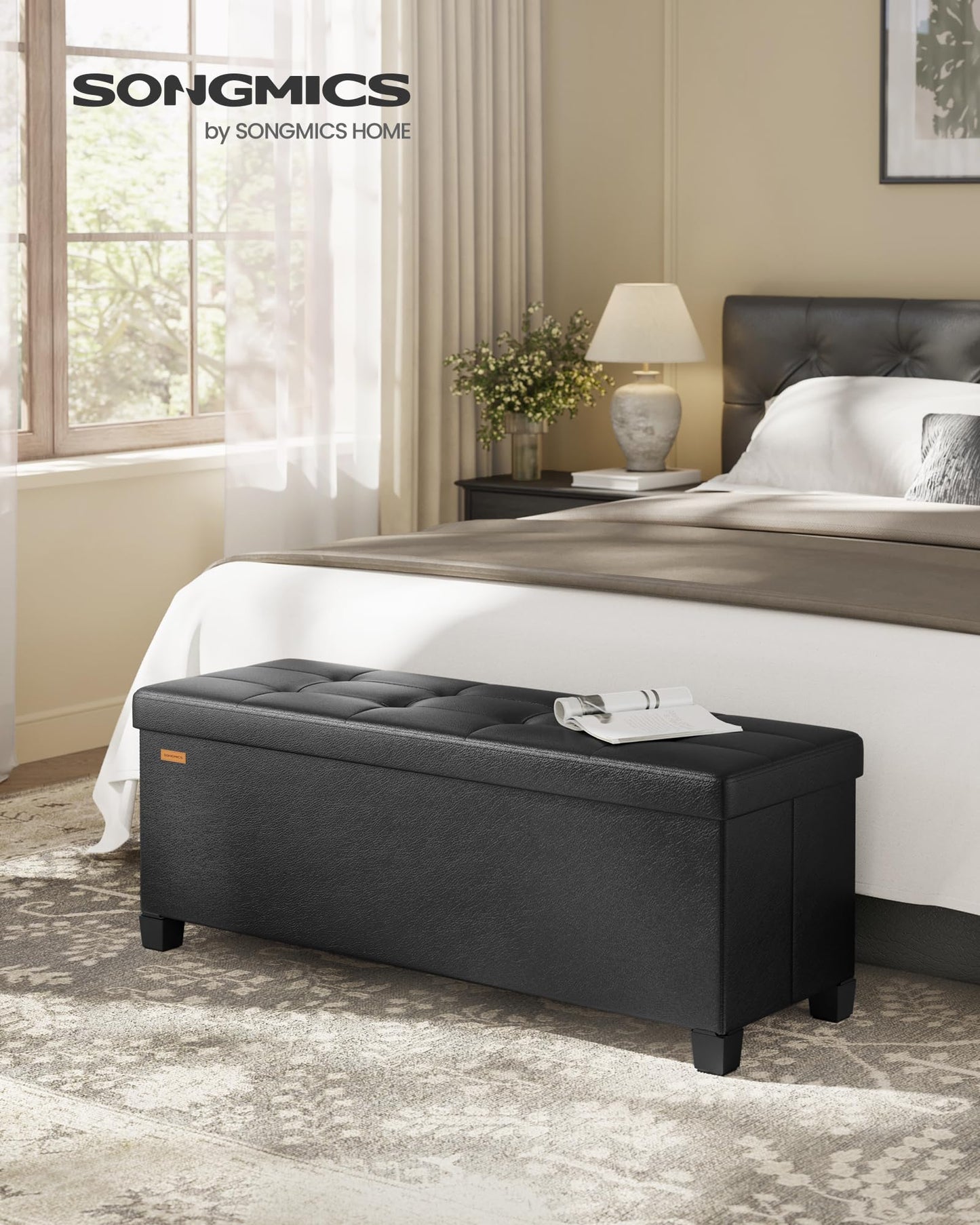 SONGMICS 15"x43"x15.7" Storage Ottoman Bench