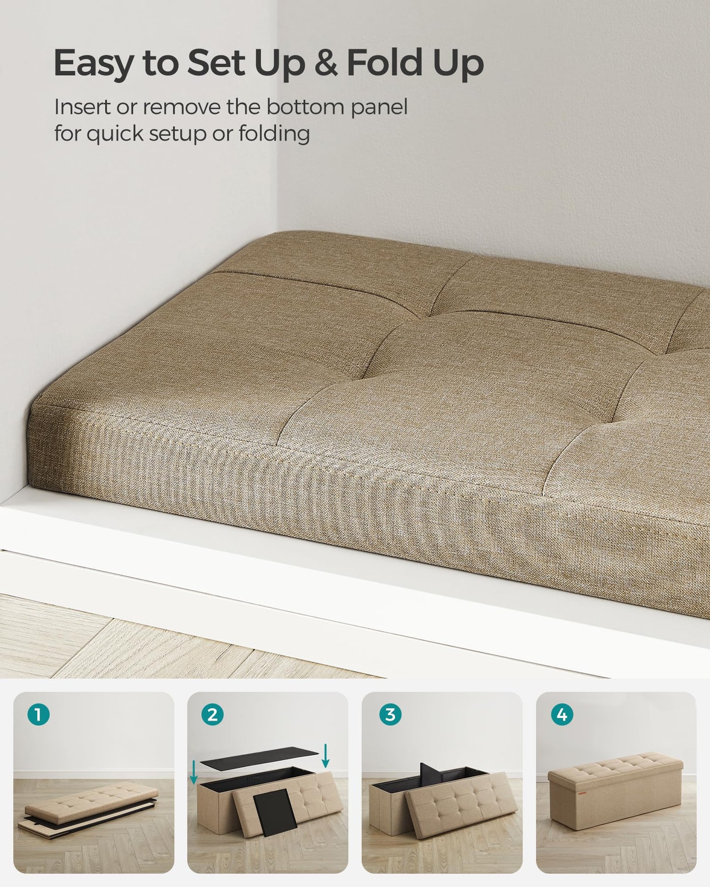 SONGMICS MAZIE 43" Folding Storage Ottoman Bench
