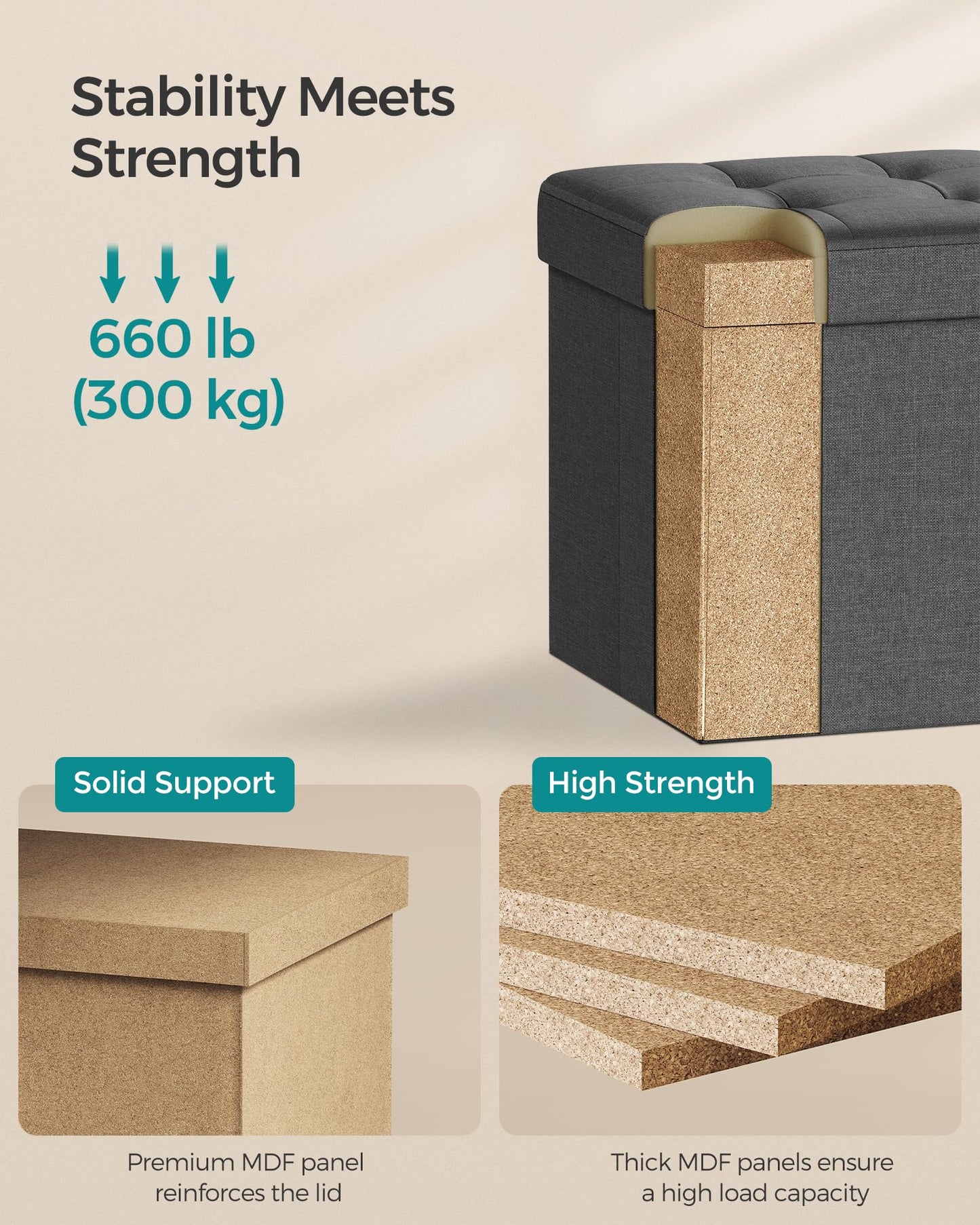 SONGMICS MAZIE 43" Folding Storage Ottoman Bench