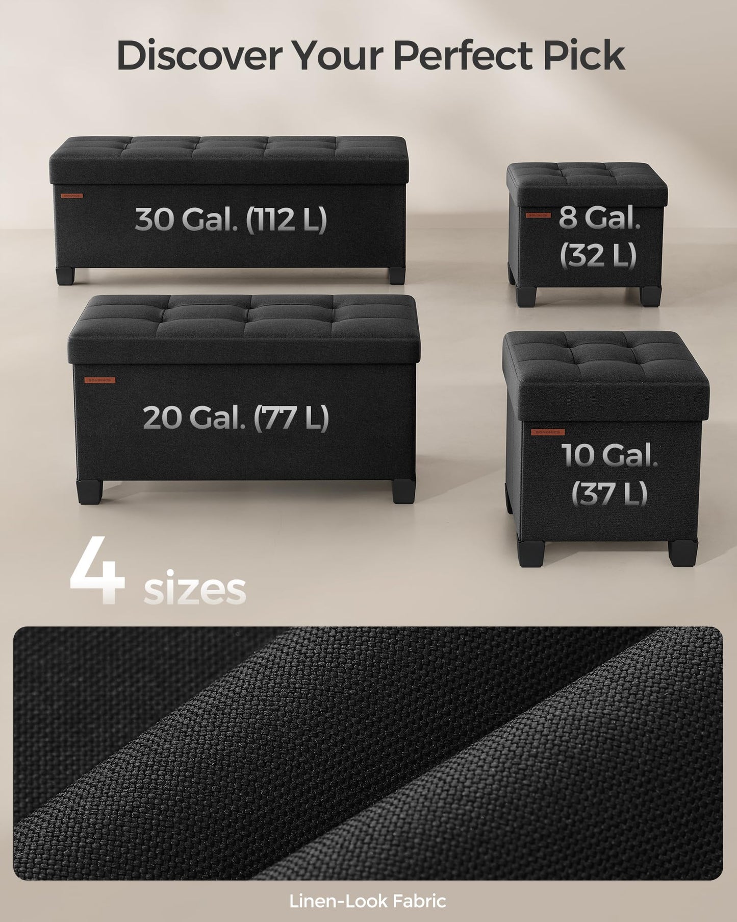 SONGMICS Foldable Storage Ottoman Bench, 15"x43"x15.7"