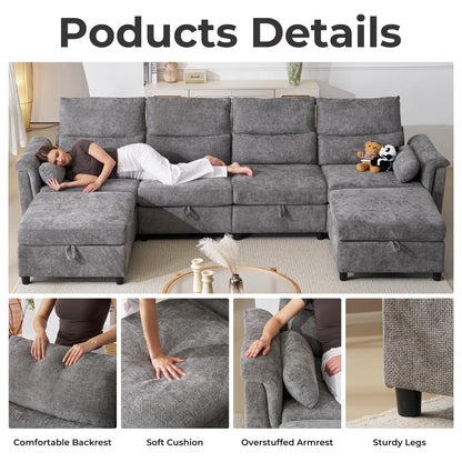 132" U-Shaped Sofa, 6-Seater Beige