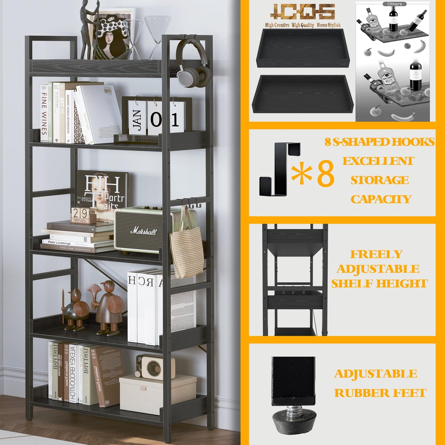 HCHQHS 6-Tier Bookcase