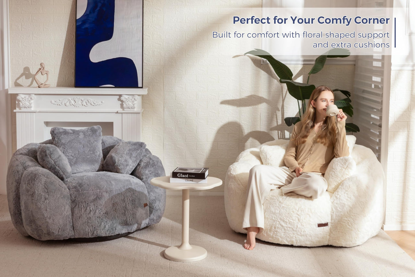 MAXYOYO Floral Bean Bag Chair – Beige