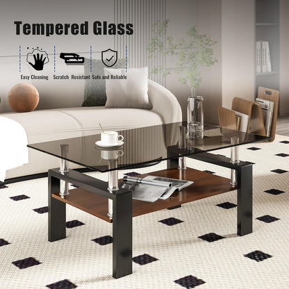 39.2" Glass Coffee Table – Gray/Black