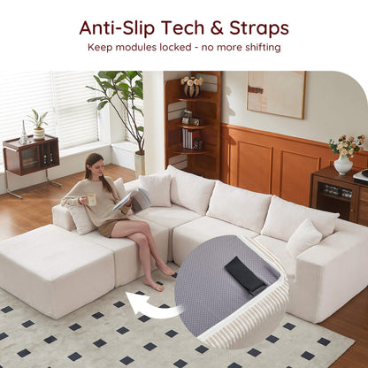 108" L-Shaped Sofa with Ottoman – Beige