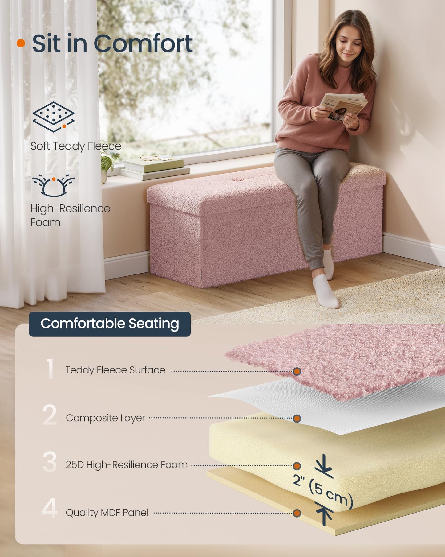 SONGMICS Storage Ottoman Bench, 15"x30"x15"