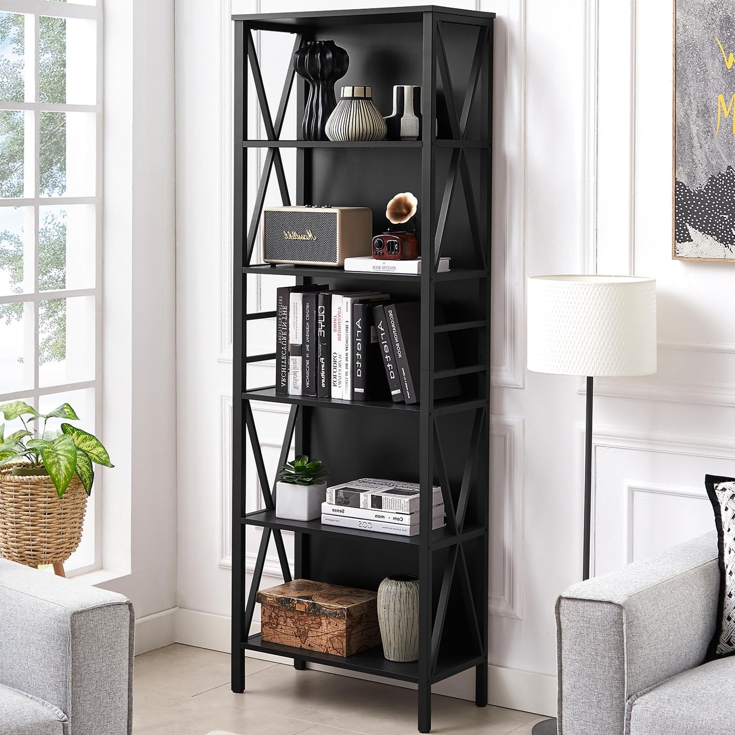 HOMISSUE 7-Tier Rustic Bookshelf