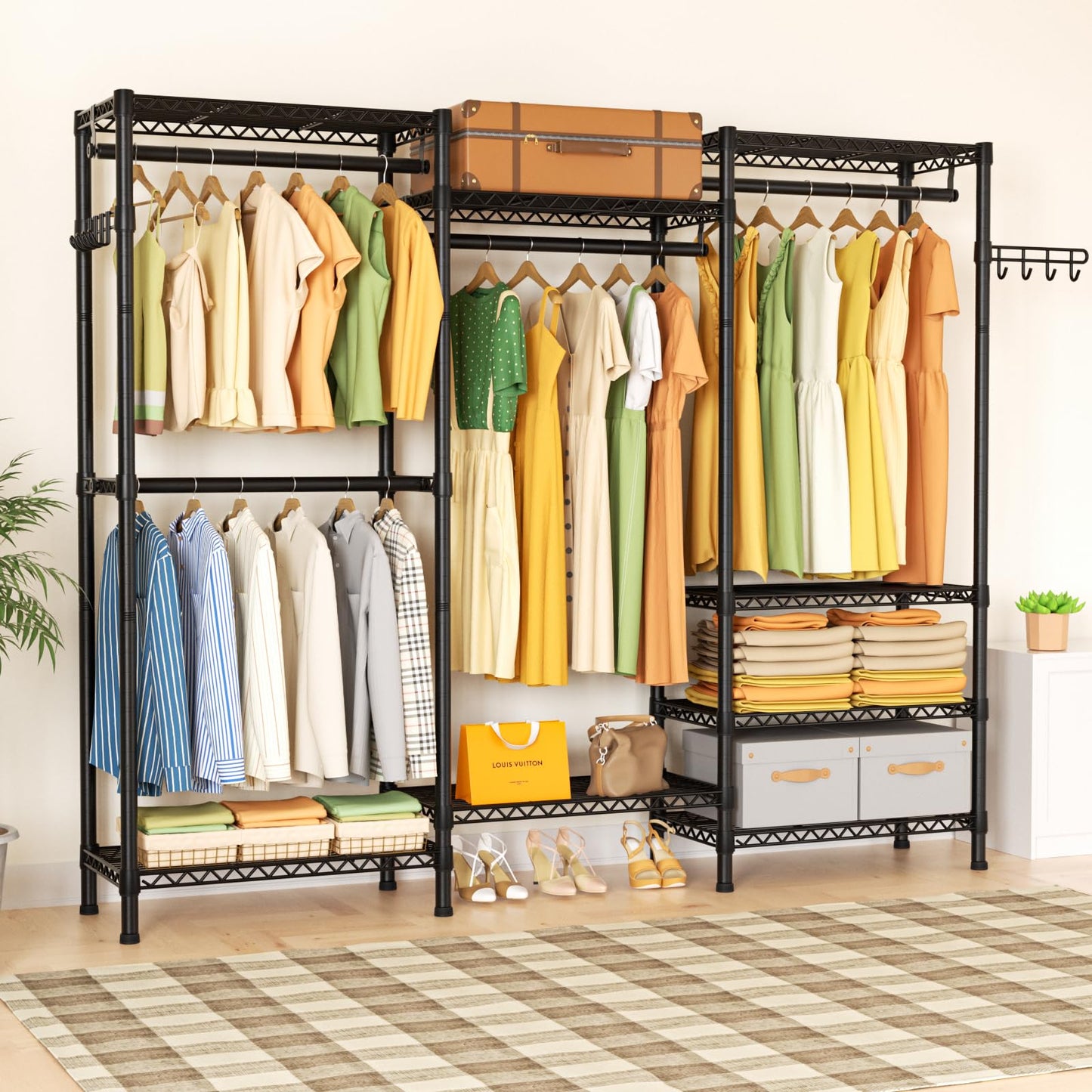 Heavy Duty Large Garment Rack with Shelves & Rods