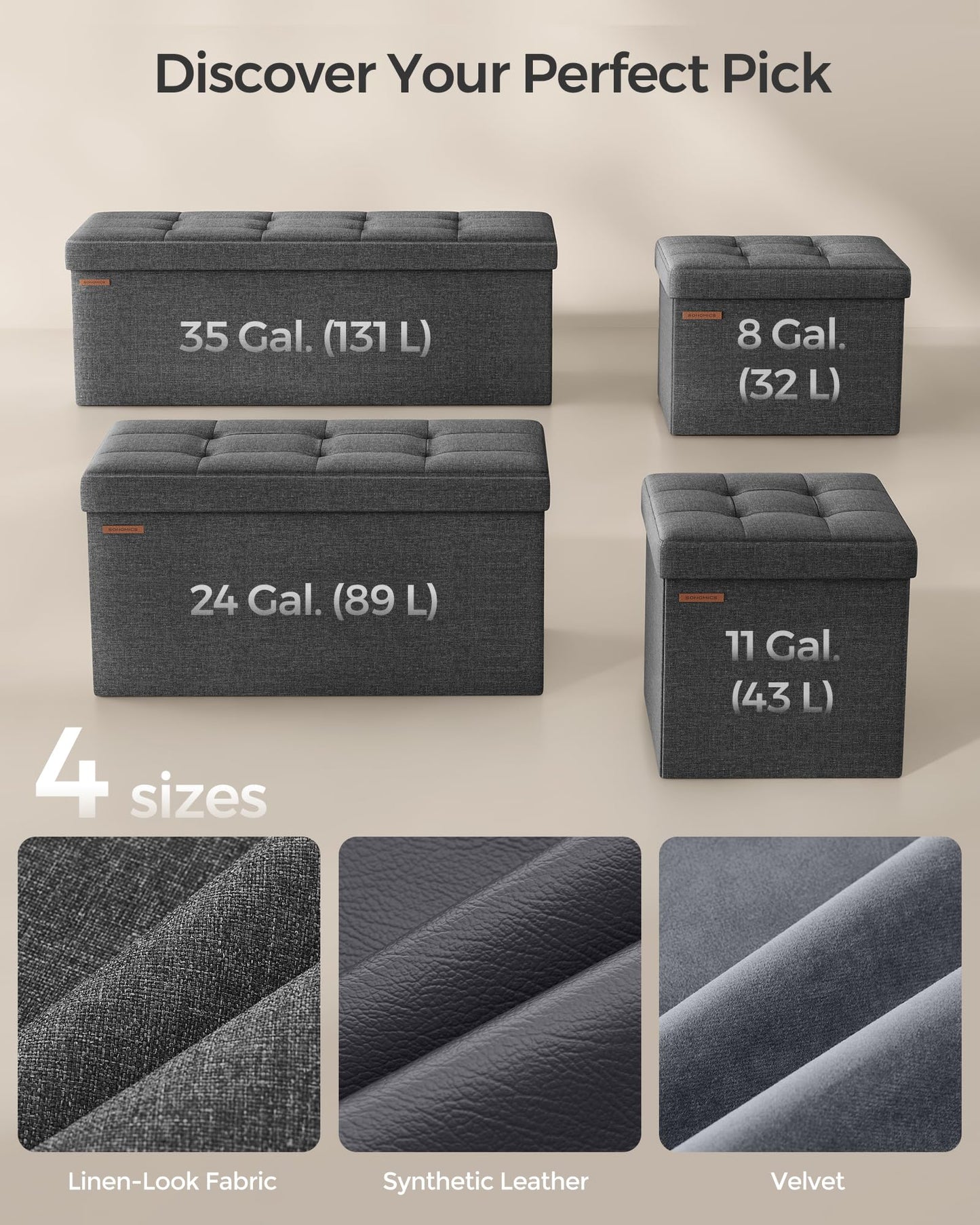 SONGMICS MAZIE 43" Folding Storage Ottoman Bench