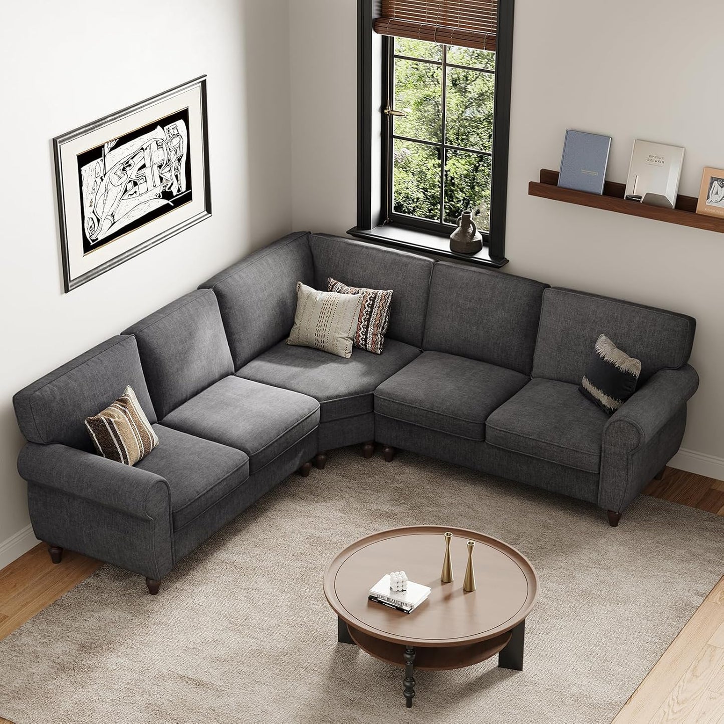 101" L-Shaped Grey 5-Seater Sofa