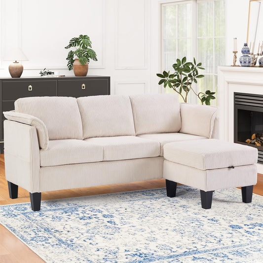 Beige L-Shaped Sofa with Storage