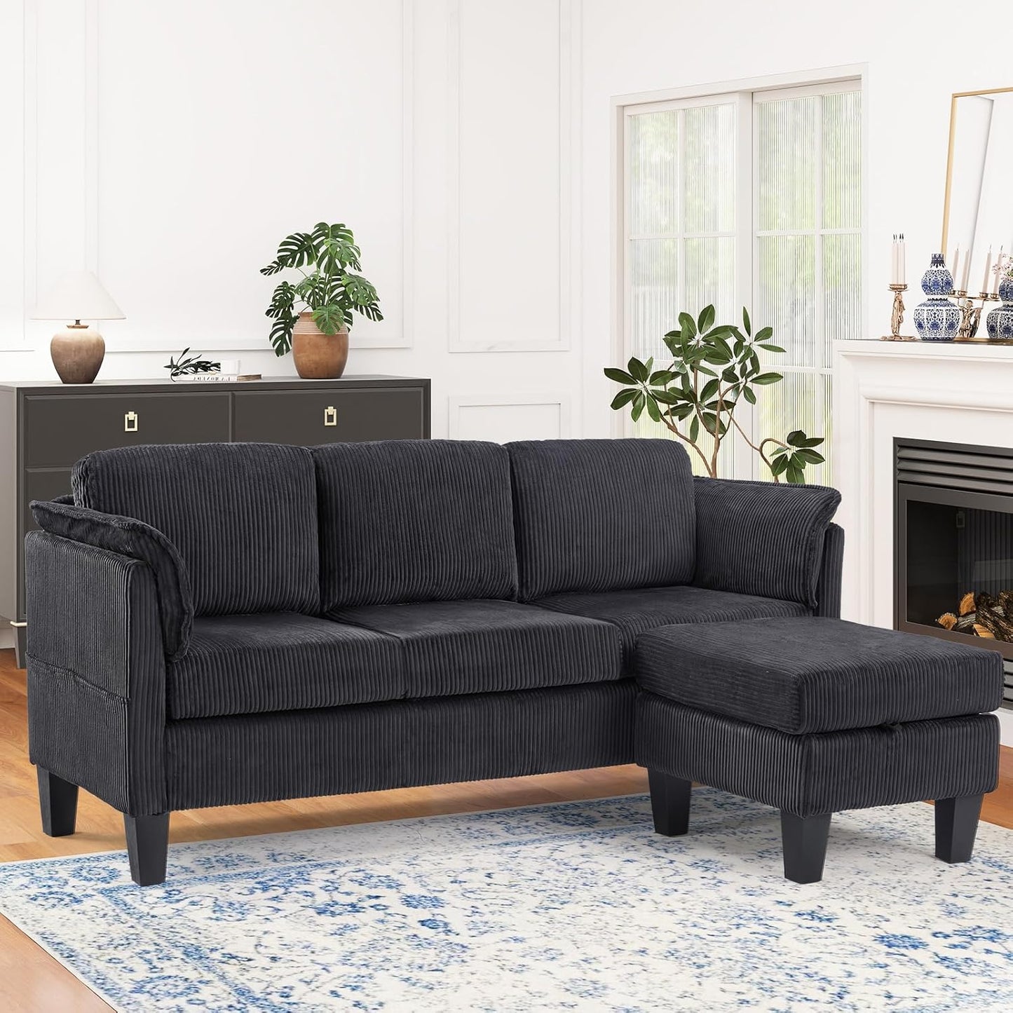 Beige L-Shaped Sofa with Storage