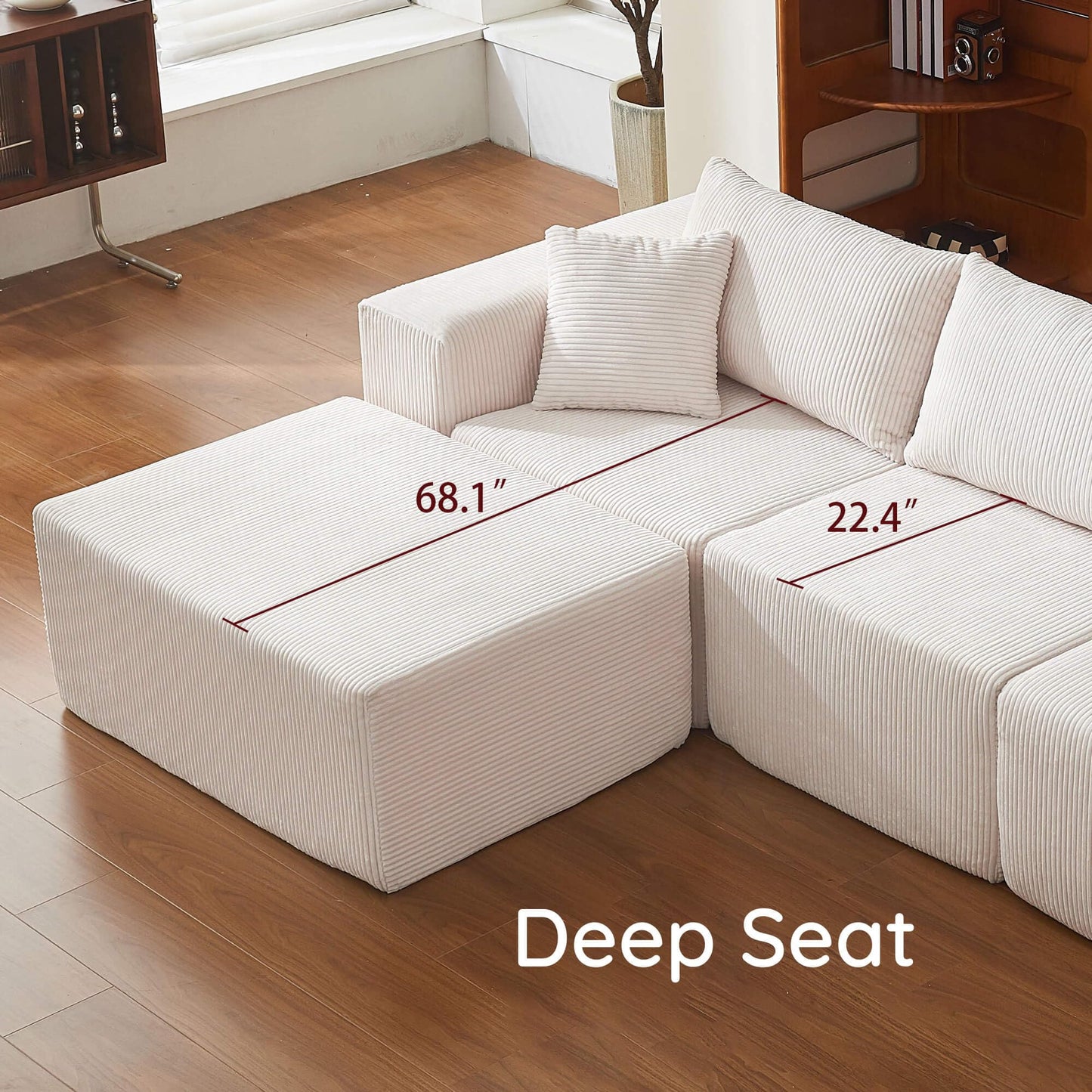 108" L-Shaped Sofa with Ottoman – Beige