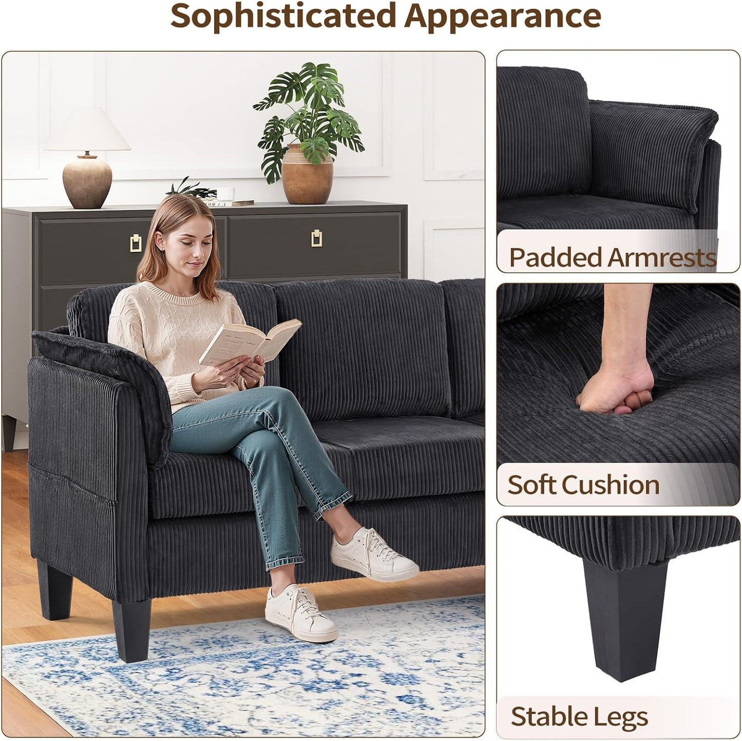 Beige L-Shaped Sofa with Storage
