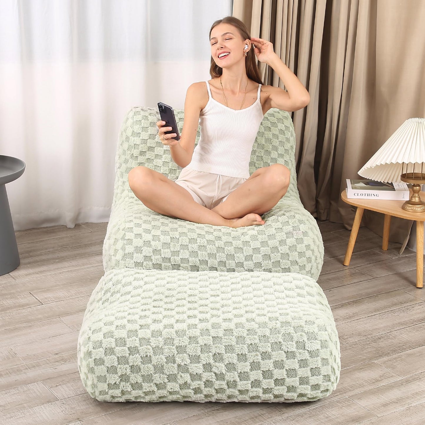 Cream Bean Bag Chair with Footstool