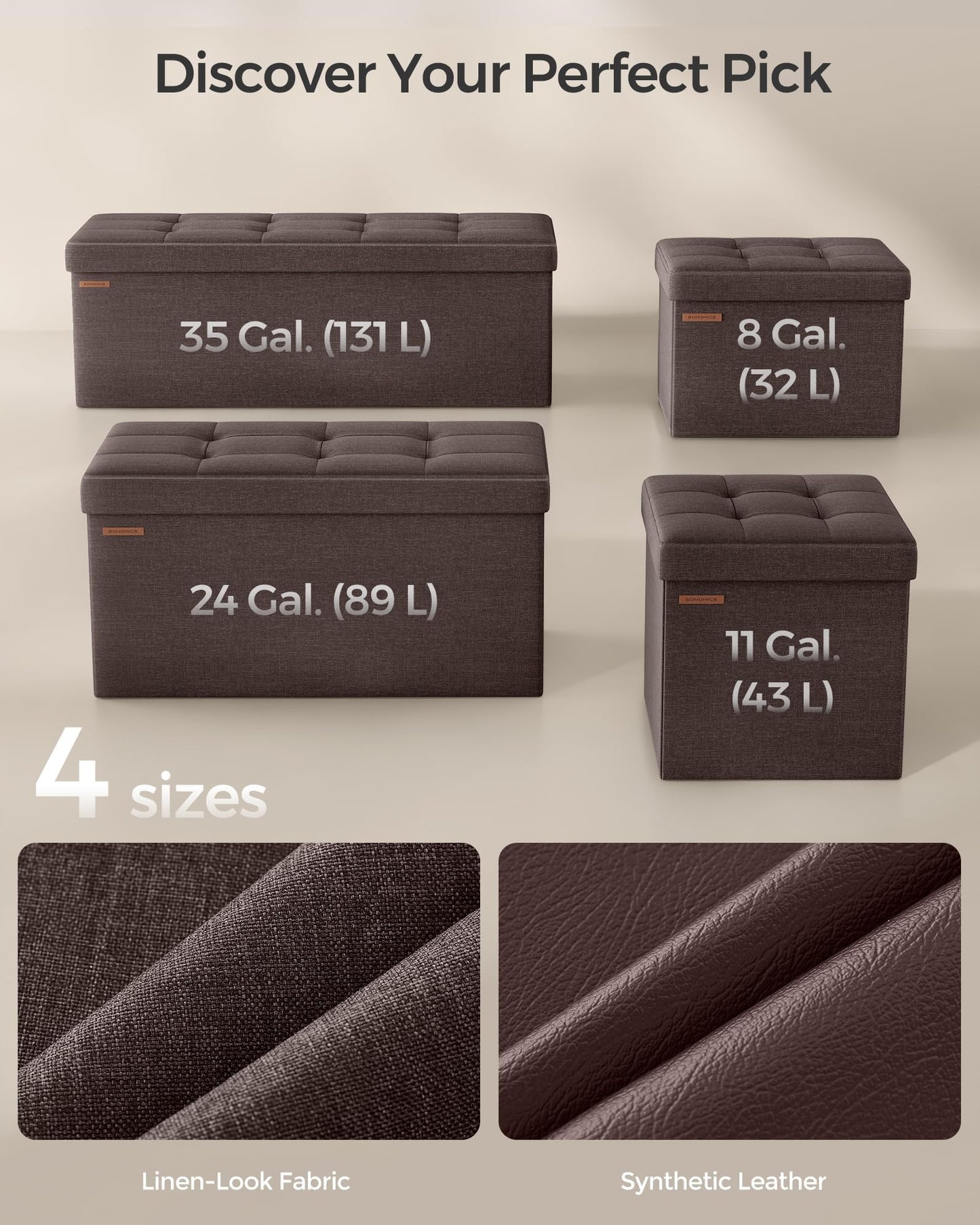 SONGMICS MAZIE 43" Folding Storage Ottoman Bench