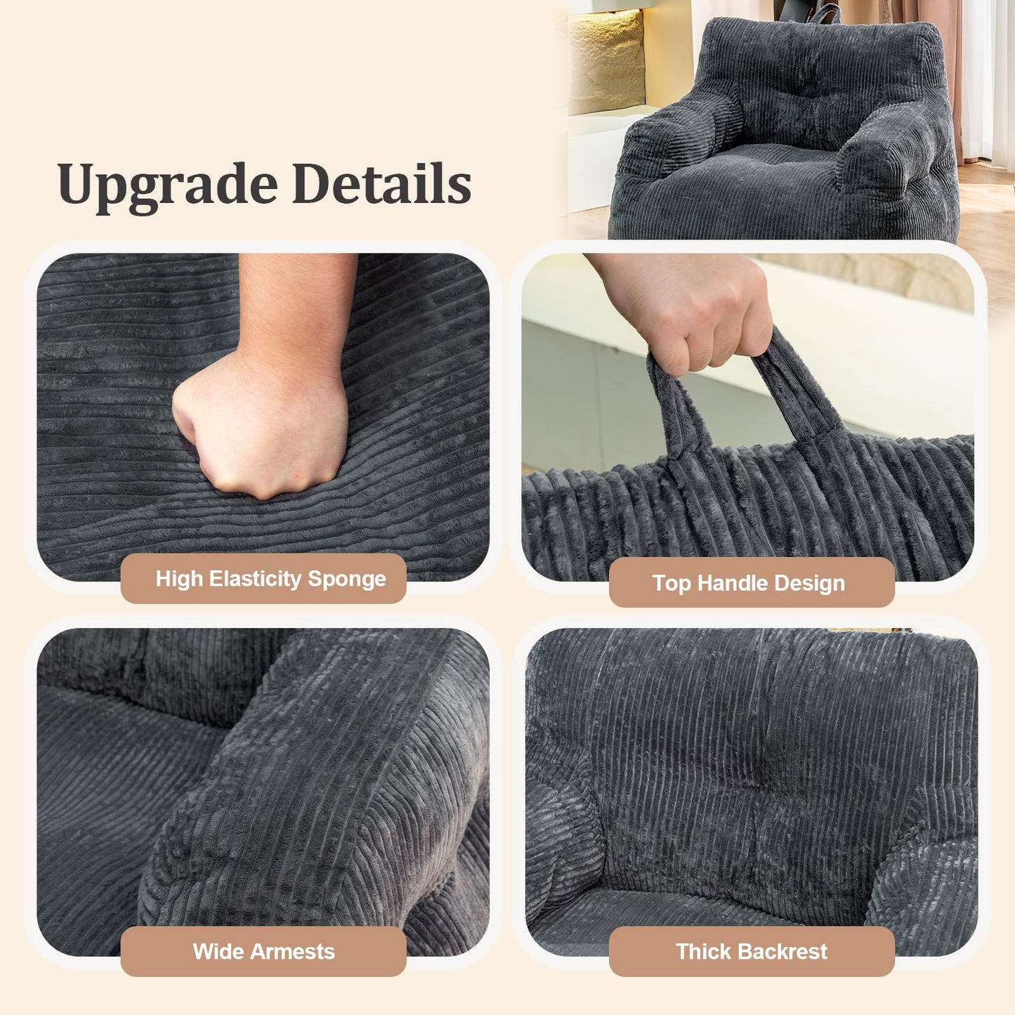 Grey Large Bean Bag Chair