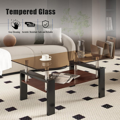 39.2" Glass Coffee Table – Gray/Black