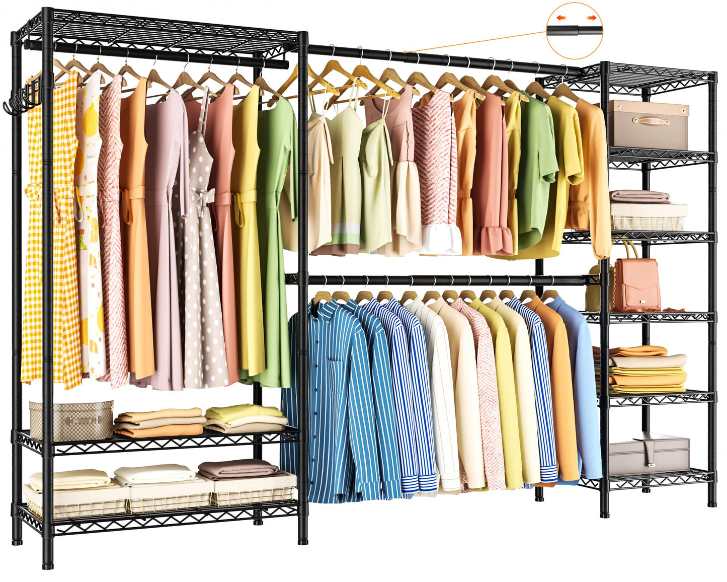 Heavy Duty Large Garment Rack with Shelves & Rods