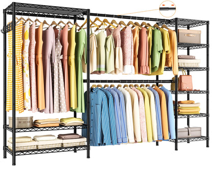 Heavy Duty Large Garment Rack with Shelves & Rods