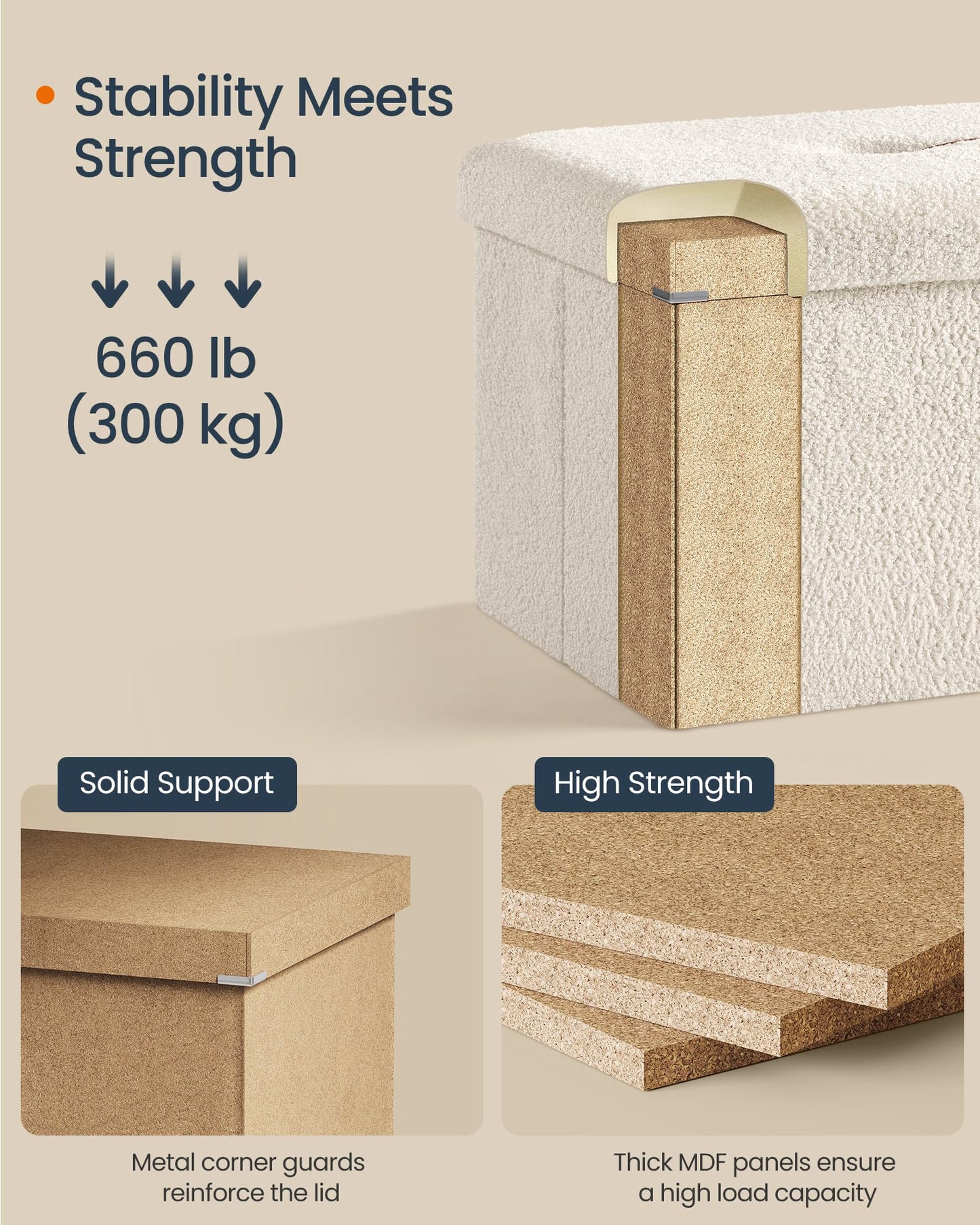 SONGMICS Storage Ottoman Bench, 15"x30"x15"