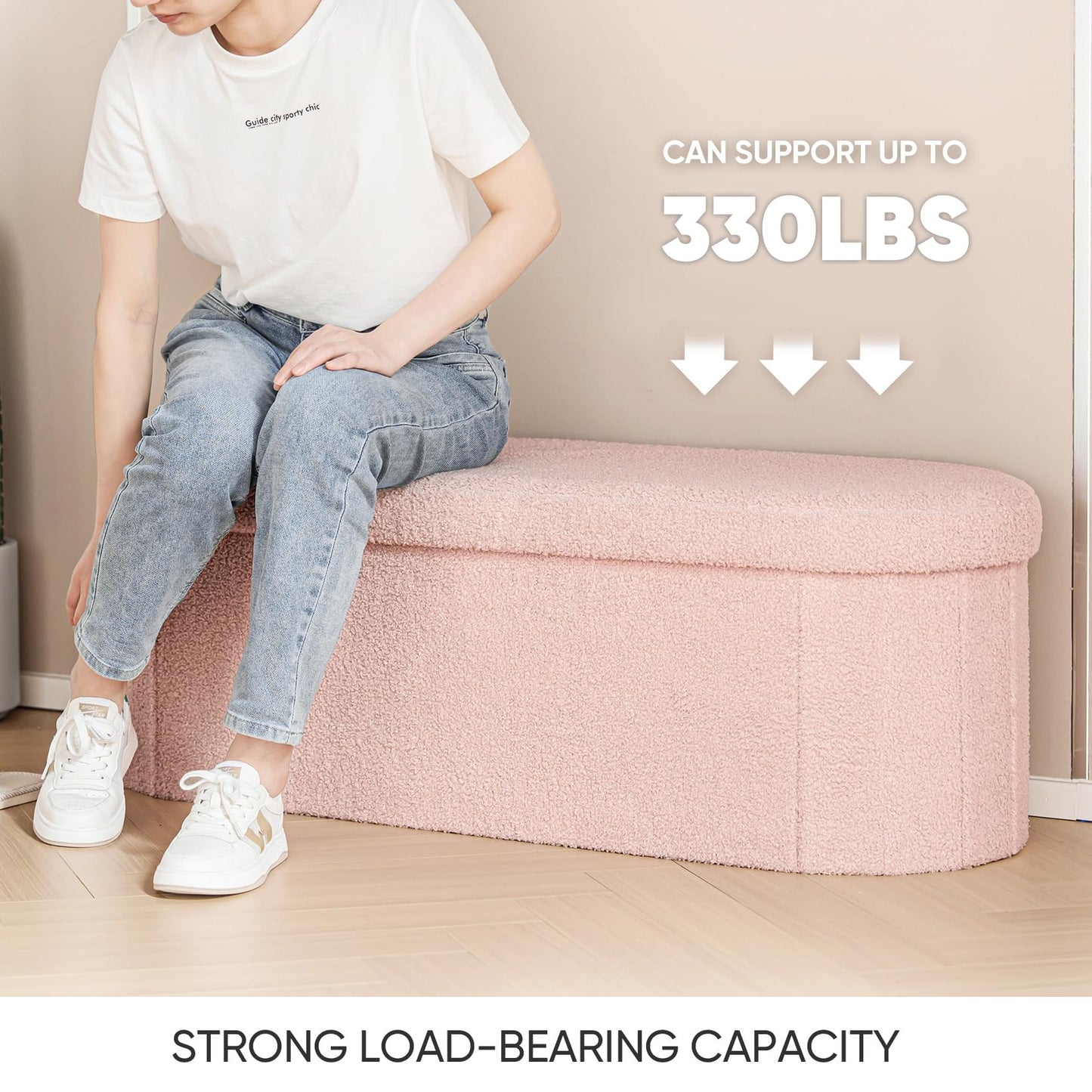 FSOBEIIALEO 43.3" Sherpa Storage Ottoman Bench