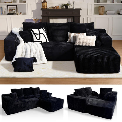 106" L-Shaped Corduroy Sofa – Black