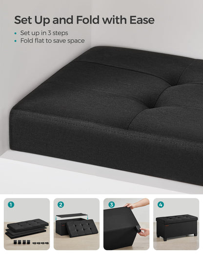 SONGMICS Foldable Storage Ottoman Bench, 15"x43"x15.7"