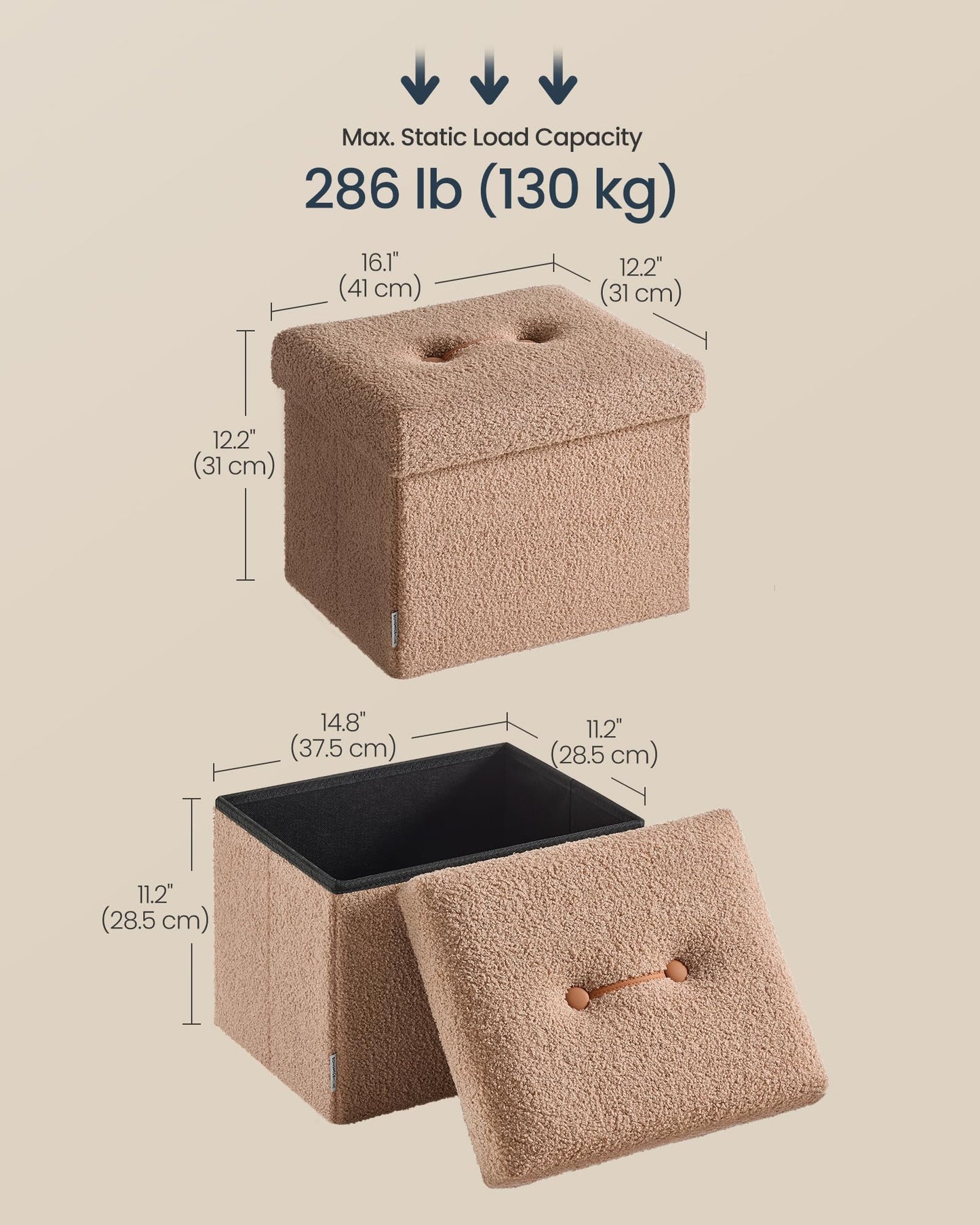 SONGMICS Storage Ottoman Bench, 15"x30"x15"
