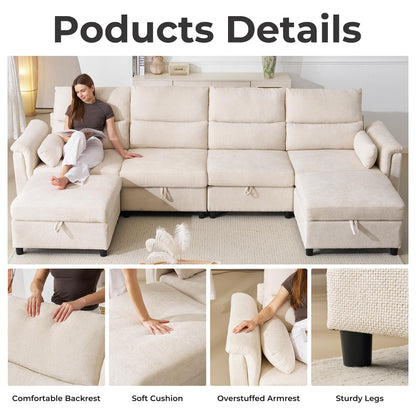 132" U-Shaped Sofa, 6-Seater Beige