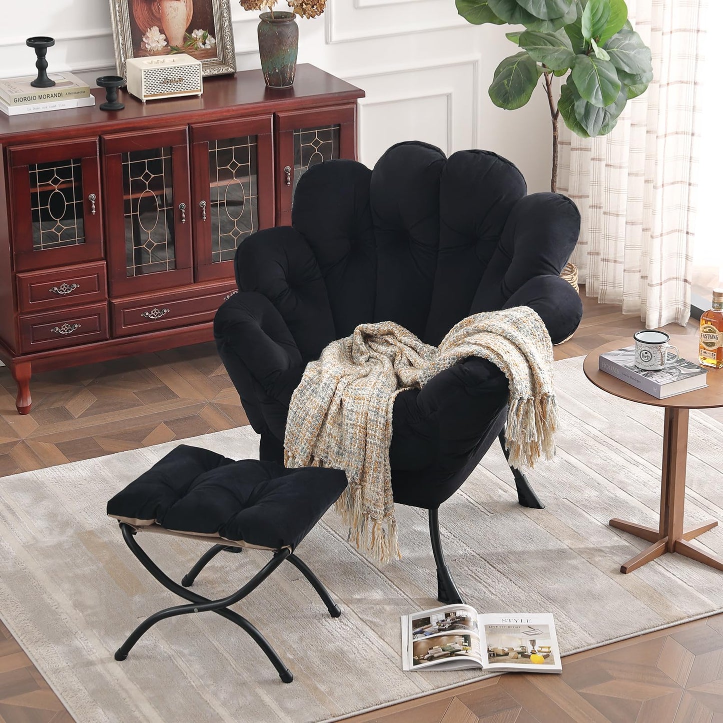 Butterfly Chair with Ottoman – Khaki Velvet