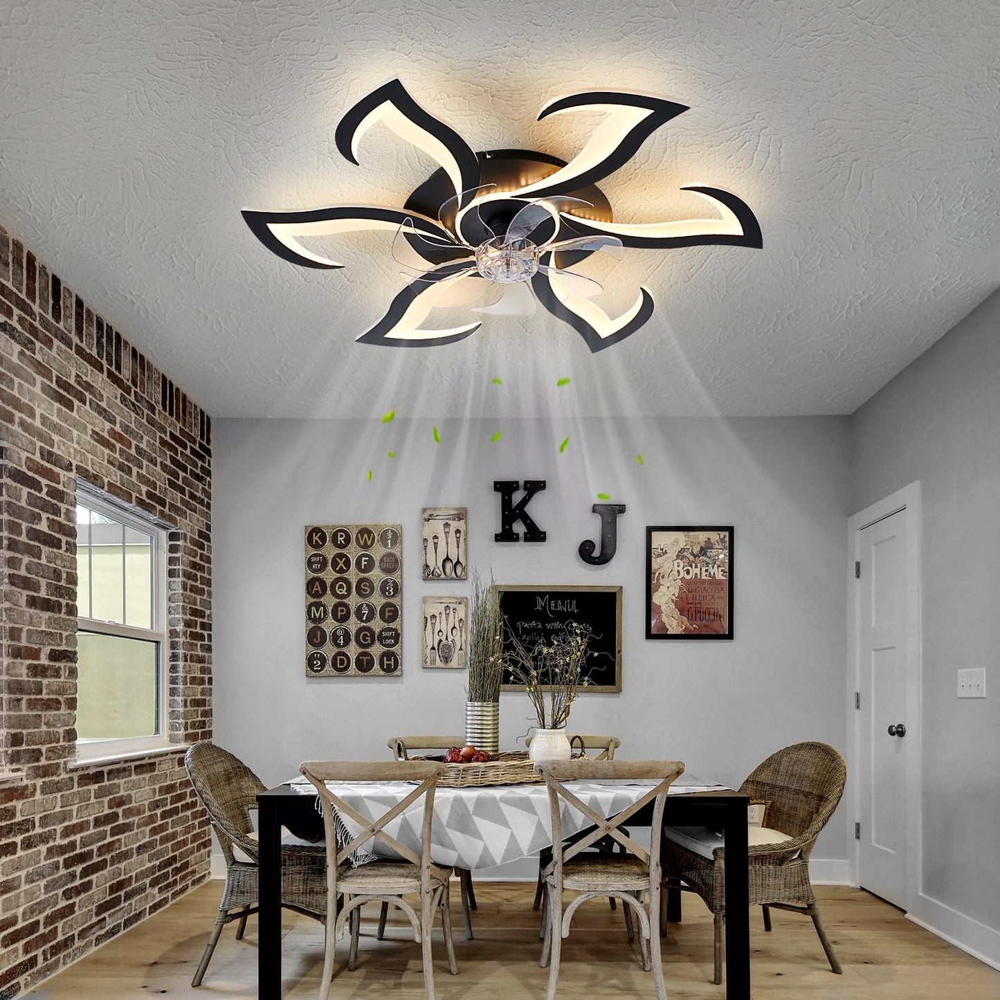 32" Black Ceiling Fan with Light