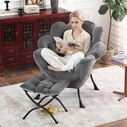 Butterfly Chair with Ottoman – Khaki Velvet