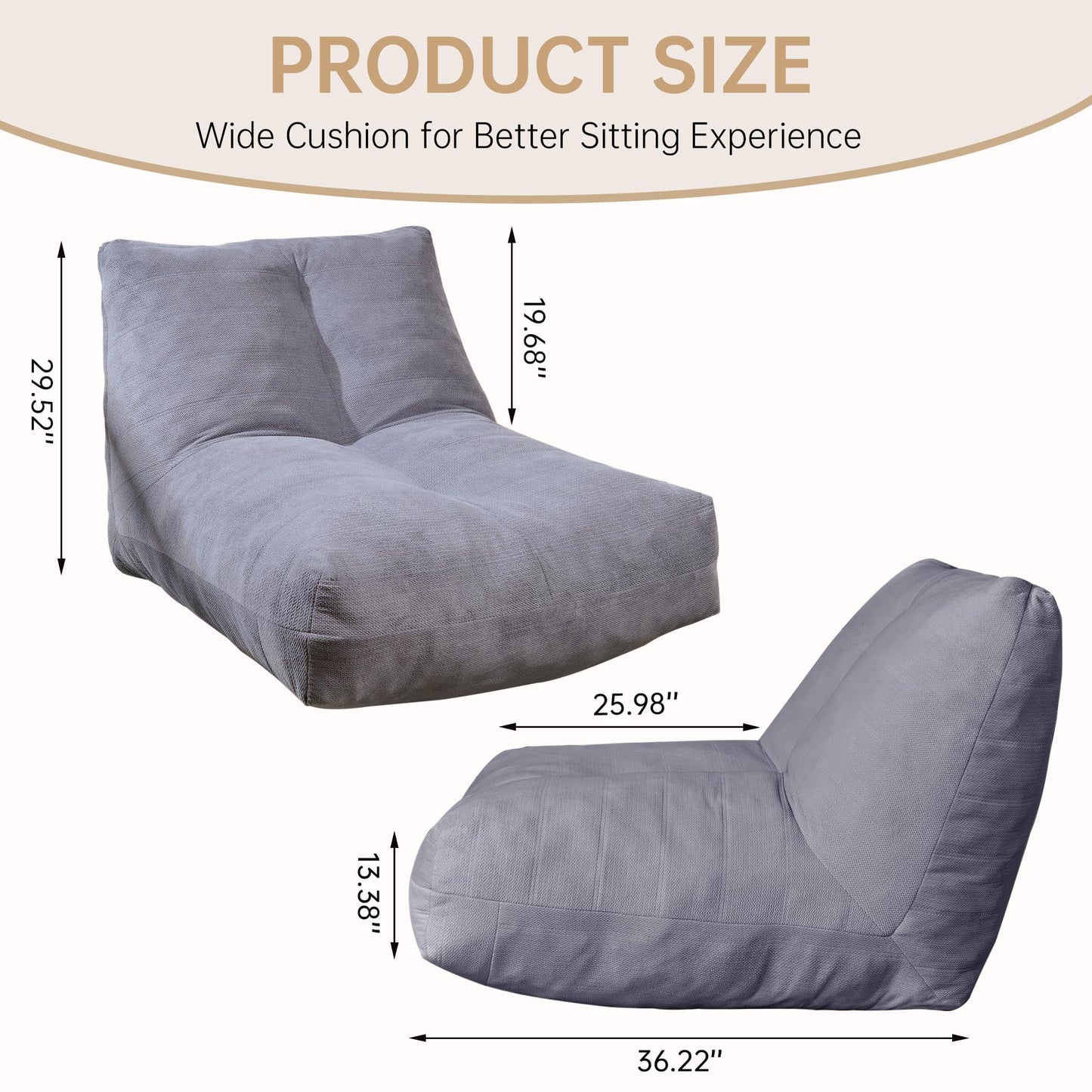 Beige Memory Foam Bean Bag Chair