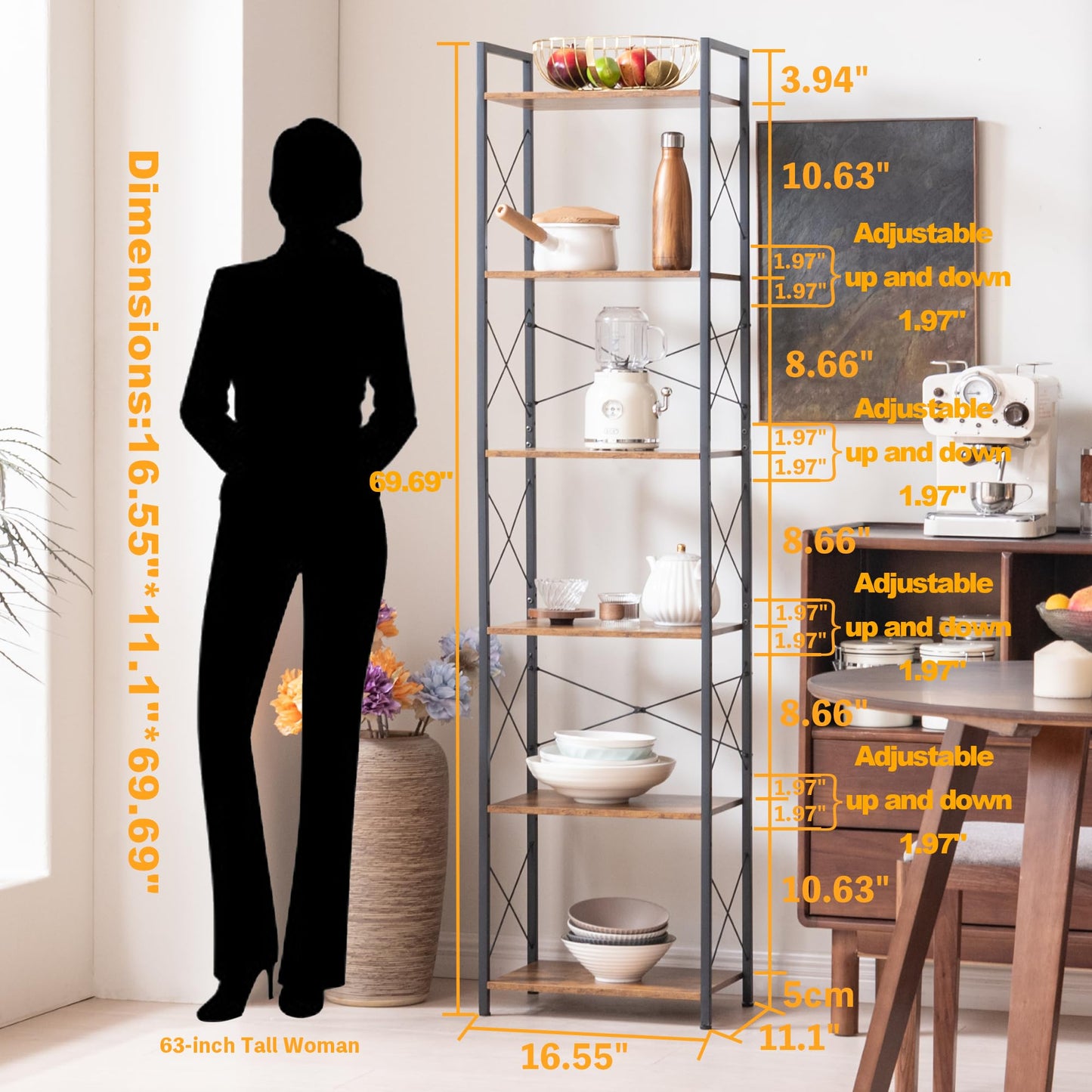 HCHQHS 4-Tier Industrial Bookshelf