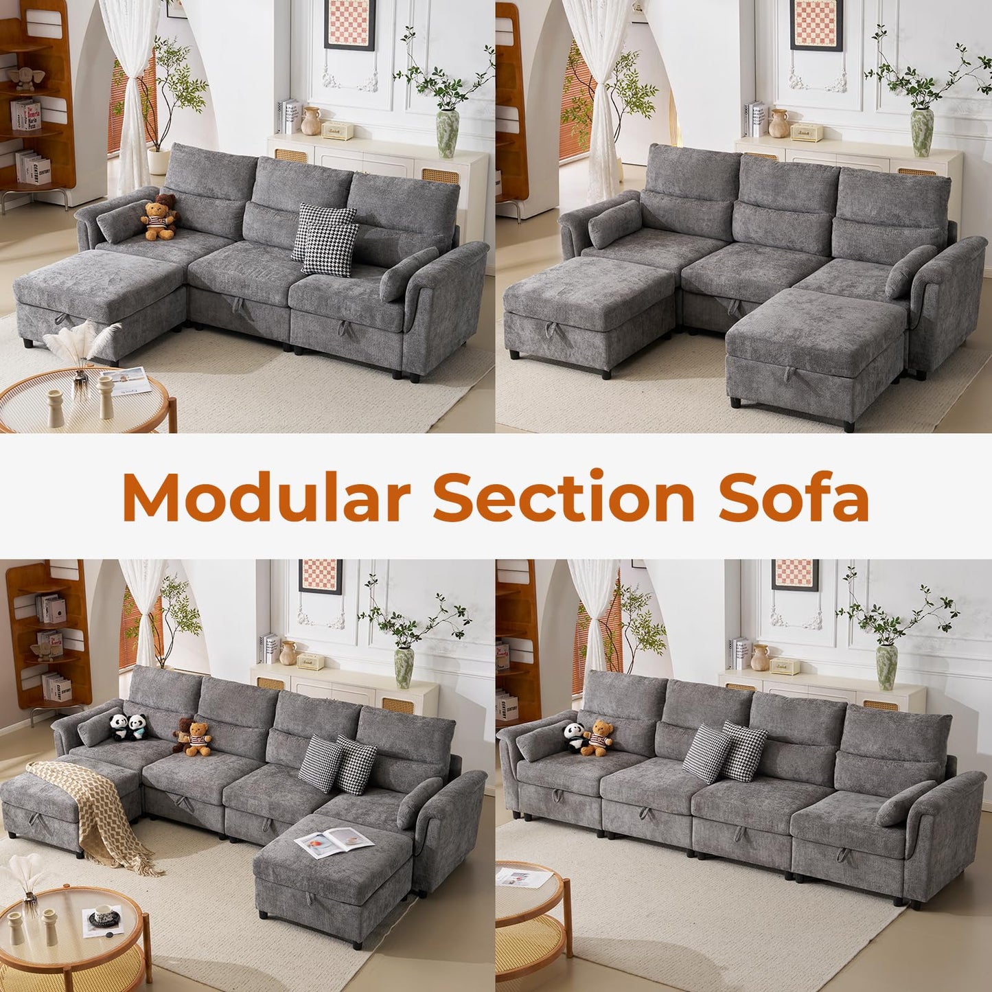 132" U-Shaped Sofa, 6-Seater Beige