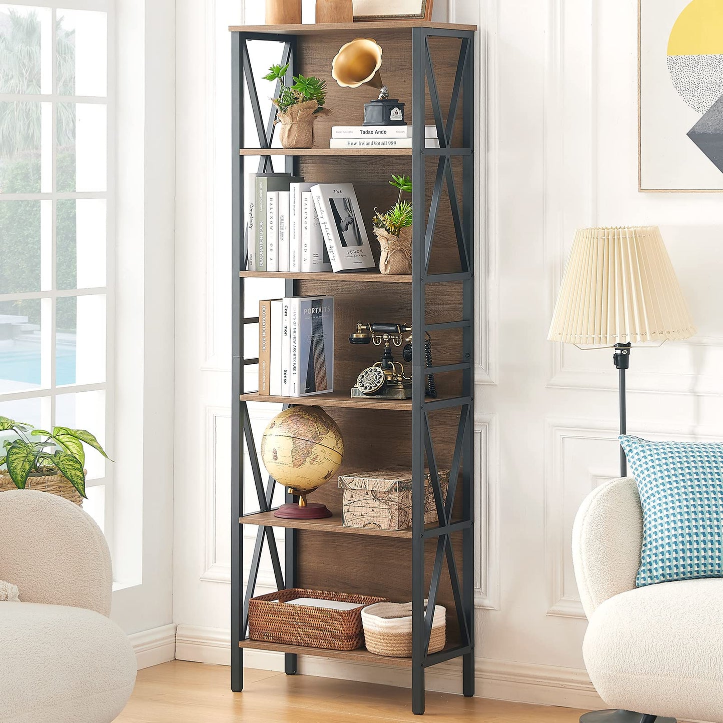 HOMISSUE 7-Tier Rustic Bookshelf