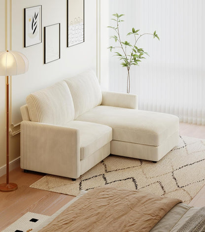 71" L-Shaped Green Corduroy Sofa