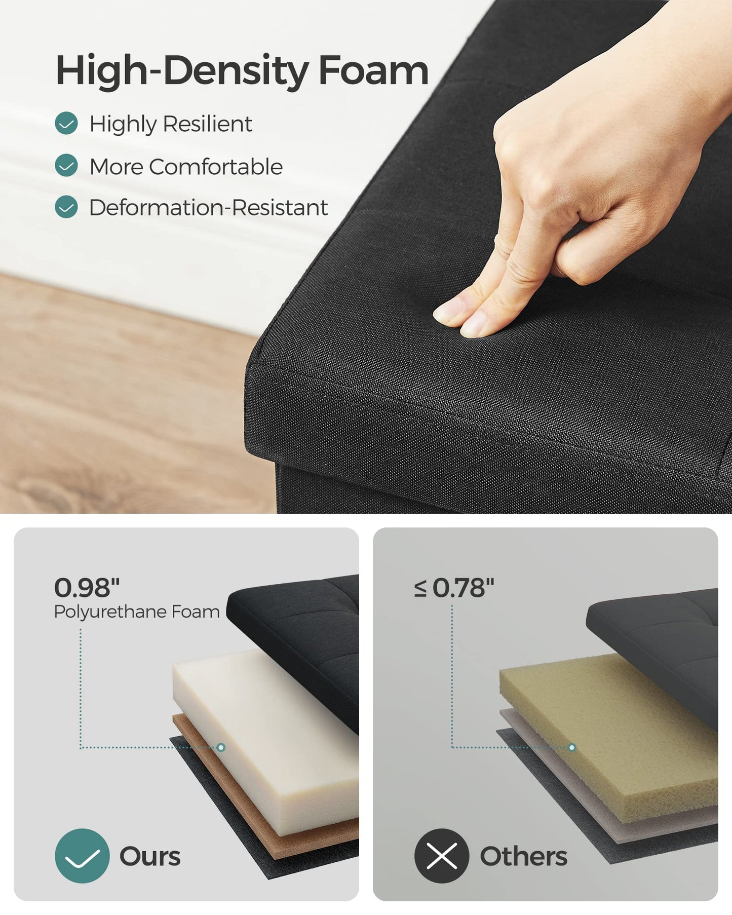 SONGMICS MAZIE 43" Folding Storage Ottoman Bench