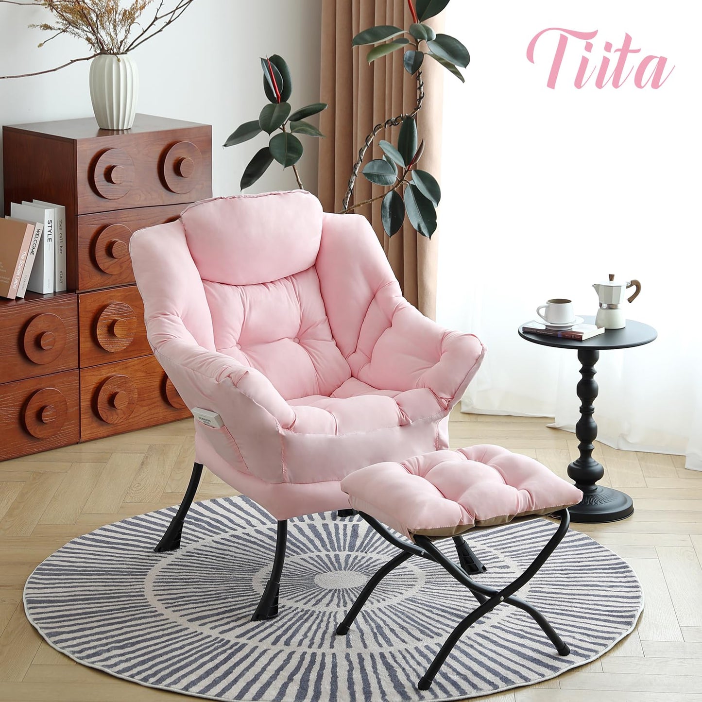 Tiita Velvet Lounge Chair with Ottoman