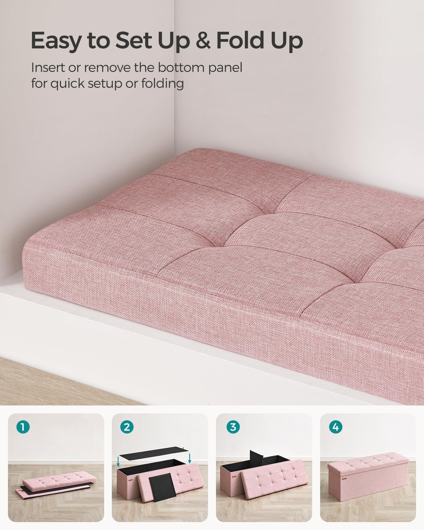 SONGMICS MAZIE 43" Folding Storage Ottoman Bench