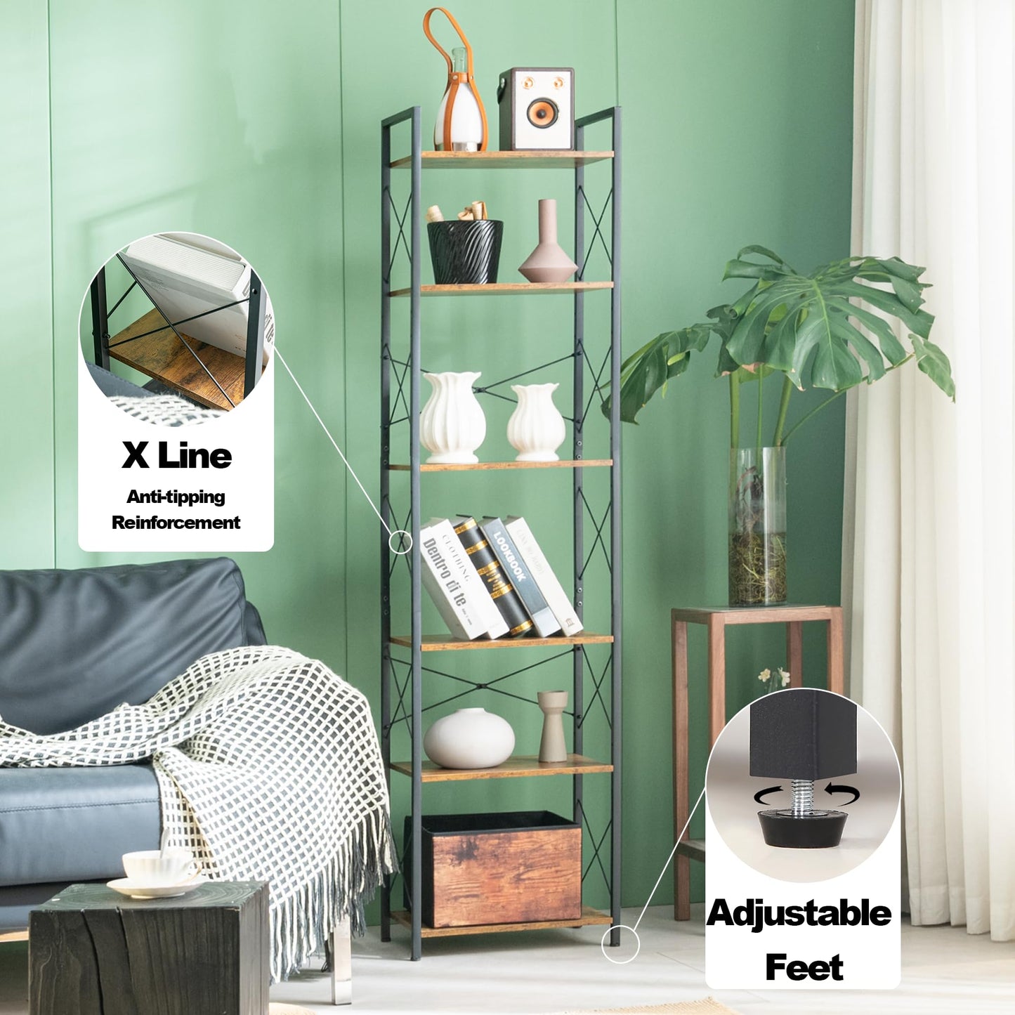 HCHQHS 4-Tier Industrial Bookshelf