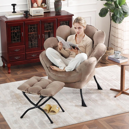 Butterfly Chair with Ottoman – Khaki Velvet