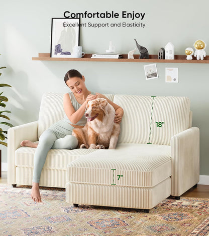 71" L-Shaped Green Corduroy Sofa