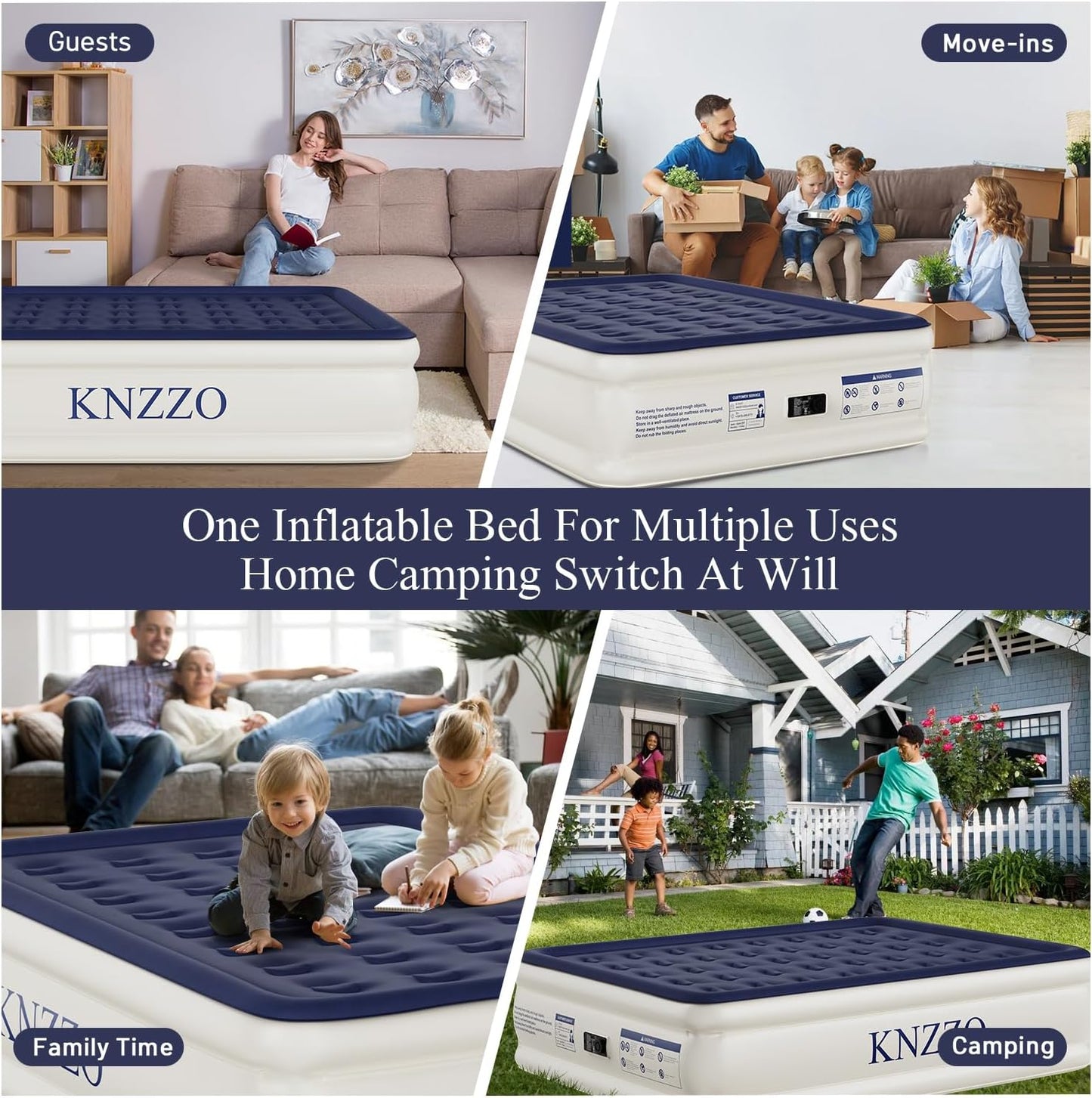 Queen Air Mattress with Built-In Pump & Flocked Top