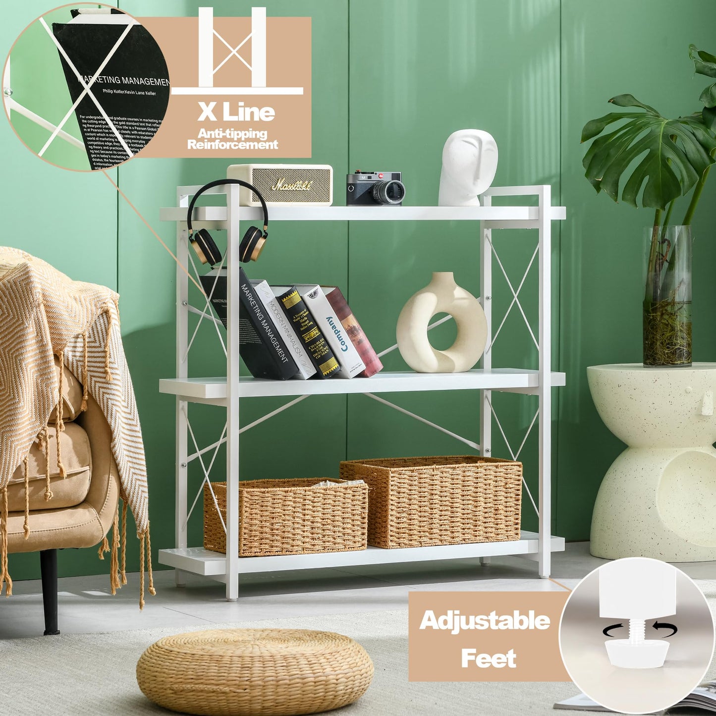 HCHQHS 4-Tier Industrial Bookshelf